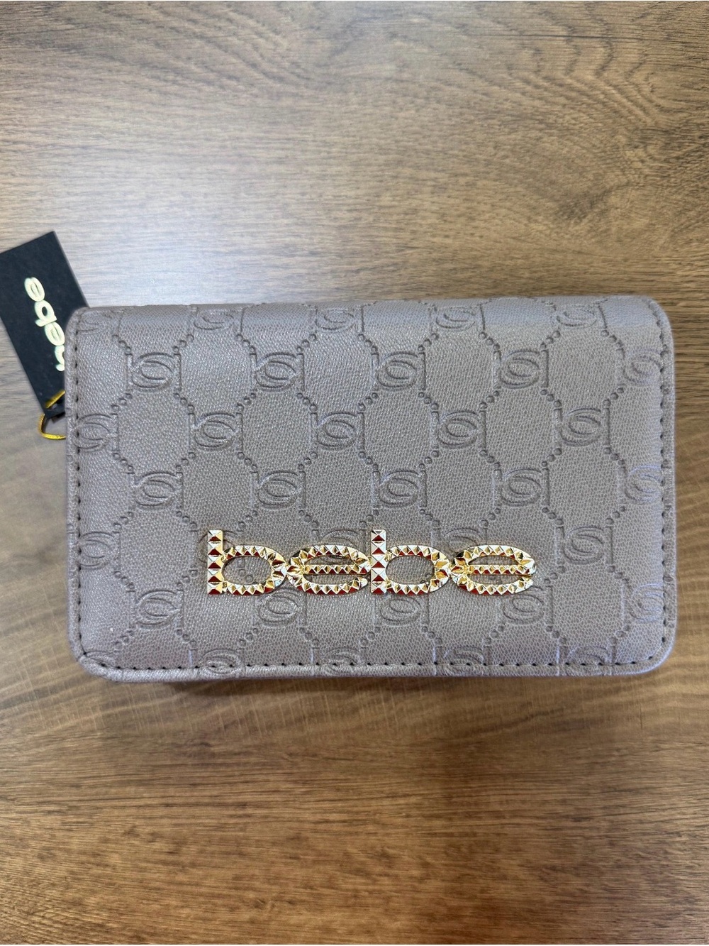 NWT bebe Celia Monogram Flap Crossbody Embossed Logo with Gold Accent